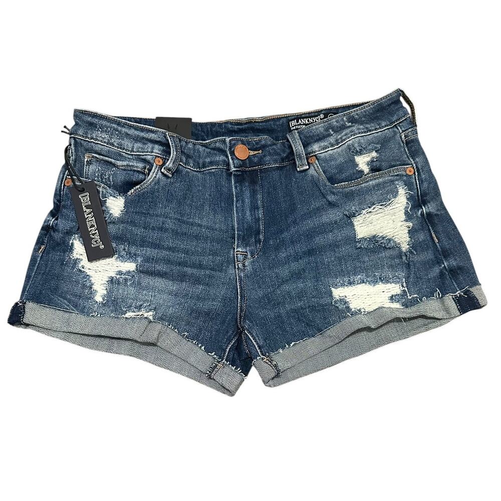 Blank NYC The Fulton Roll Up Short Women 28 Medium Wash Distressed Denim Cuffed